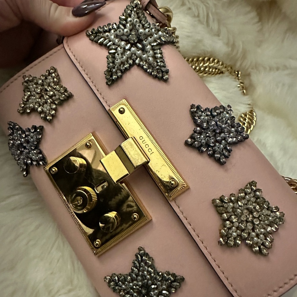 Gucci Pink Shoulder Bag with Gold Hardware and Star Embellishments
